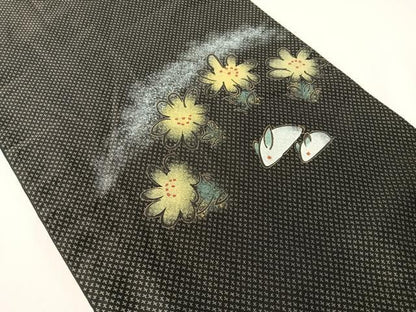 平和屋着物●太鼓柄袋帯　雪兎　黒地　金彩　やまと誂製　正絹　逸品　CABI4180vp