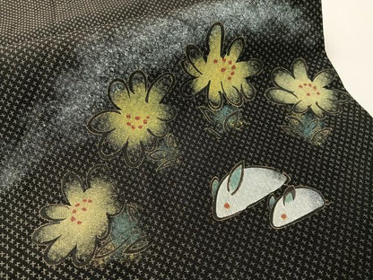 平和屋着物●太鼓柄袋帯　雪兎　黒地　金彩　やまと誂製　正絹　逸品　CABI4180vp