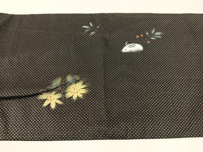 平和屋着物●太鼓柄袋帯　雪兎　黒地　金彩　やまと誂製　正絹　逸品　CABI4180vp