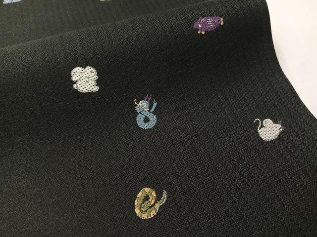 平和屋着物●六通柄袋帯　唐織　十二支　干支　黒地　正絹　逸品　CABI4186vp