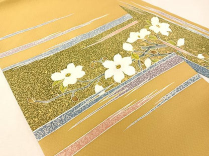 平和屋着物●九寸名古屋帯　作家物　手描き　霞枝花文　金銀彩　正絹　逸品　CABI4189vp