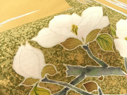 平和屋着物●九寸名古屋帯　作家物　手描き　霞枝花文　金銀彩　正絹　逸品　CABI4189vp