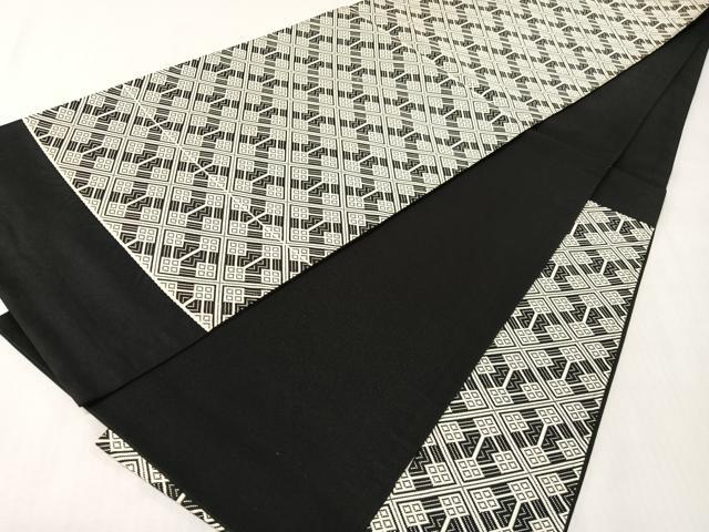 平和屋着物●本場筑前博多織　六通柄袋帯　こぎん刺し　菱吉祥文　黒地　証紙付き　正絹　逸品　CABI4196vp