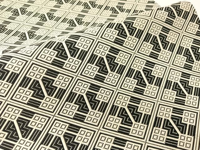 平和屋着物●本場筑前博多織　六通柄袋帯　こぎん刺し　菱吉祥文　黒地　証紙付き　正絹　逸品　CABI4196vp