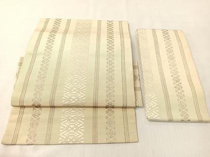 平和屋着物●本場筑前博多織　つけ帯　献上　銀糸　正絹　逸品　CABI4199vp