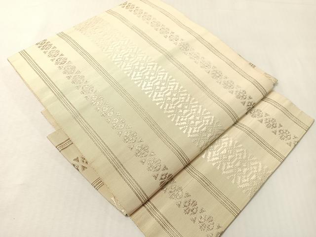 平和屋着物●本場筑前博多織　つけ帯　献上　銀糸　正絹　逸品　CABI4199vp