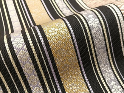 平和屋着物●本場筑前博多織　八寸名古屋帯　献上　黒地　正絹　逸品　未使用　CABI4206vp