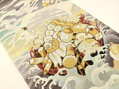 平和屋着物●爪掻き本綴れ　六通柄袋帯　波涛宝船図　金銀糸　やまと誂製　正絹　逸品　未使用　CABI4208vp