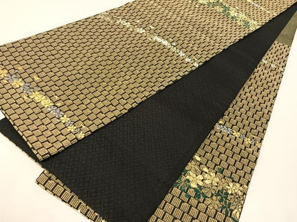 平和屋着物●六通柄袋帯　金華山織　源氏香　舞桜　黒地　正絹　逸品　CABI4210vp