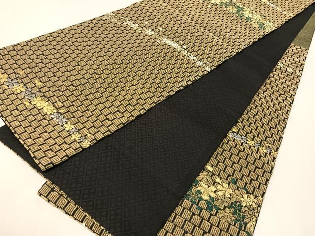 平和屋着物●六通柄袋帯　金華山織　源氏香　舞桜　黒地　正絹　逸品　CABI4210vp