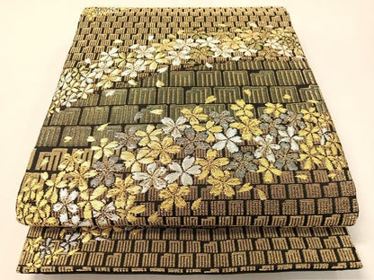 平和屋着物●六通柄袋帯　金華山織　源氏香　舞桜　黒地　正絹　逸品　CABI4210vp