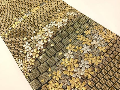 平和屋着物●六通柄袋帯　金華山織　源氏香　舞桜　黒地　正絹　逸品　CABI4210vp