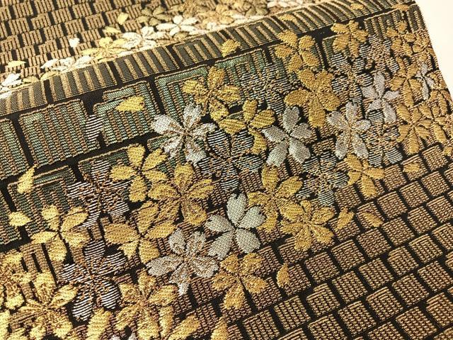 平和屋着物●六通柄袋帯　金華山織　源氏香　舞桜　黒地　正絹　逸品　CABI4210vp