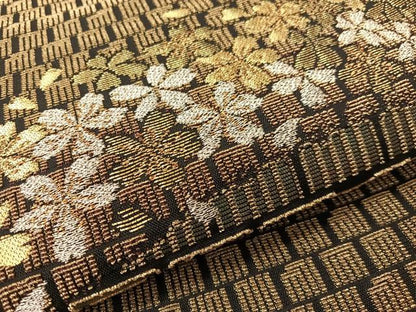 平和屋着物●六通柄袋帯　金華山織　源氏香　舞桜　黒地　正絹　逸品　CABI4210vp