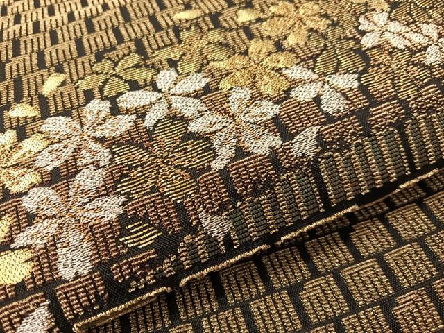 平和屋着物●六通柄袋帯　金華山織　源氏香　舞桜　黒地　正絹　逸品　CABI4210vp