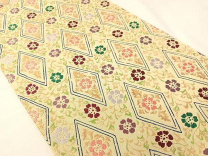 平和屋着物●両面　六通柄　本袋帯　唐織　祇亮爾　歌集花菱文　金糸　正絹　逸品　CABI4211vp