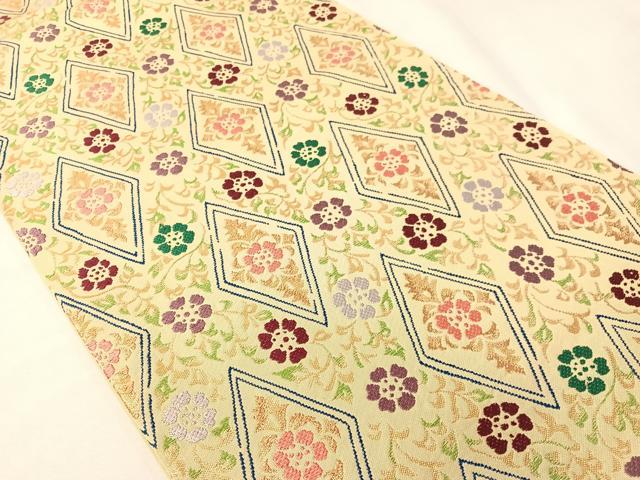 平和屋着物●両面　六通柄　本袋帯　唐織　祇亮爾　歌集花菱文　金糸　正絹　逸品　CABI4211vp