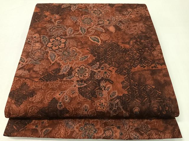平和屋着物●全通柄袋帯　ふくれ織　更紗文　正絹　逸品　CABI4214vp
