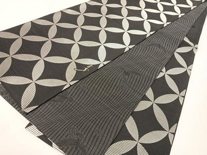 平和屋着物●染色作家　斉藤三才　両面　六通柄袋帯　三才鳥　七宝文　銀糸　正絹　逸品　CABI4215vp