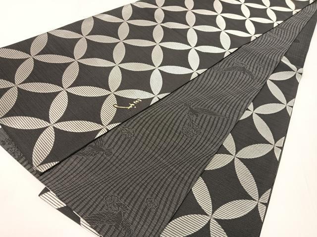 平和屋着物●染色作家　斉藤三才　両面　六通柄袋帯　三才鳥　七宝文　銀糸　正絹　逸品　CABI4215vp