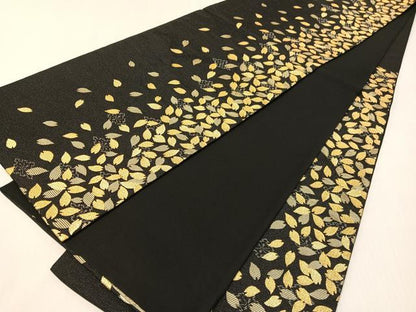 平和屋着物●六通柄袋帯　舞桜　黒地　金糸　正絹　逸品　CABI4216vp