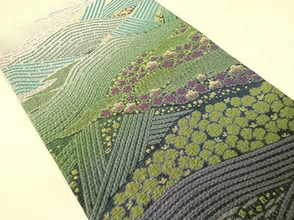 平和屋着物●十日町　名門　滝泰謹製　中国三大刺繍　相良刺繍　太鼓柄袋帯　おぼろ染　襲ね絞り　立波花文　銀通し地　逸品　CABI4222vp