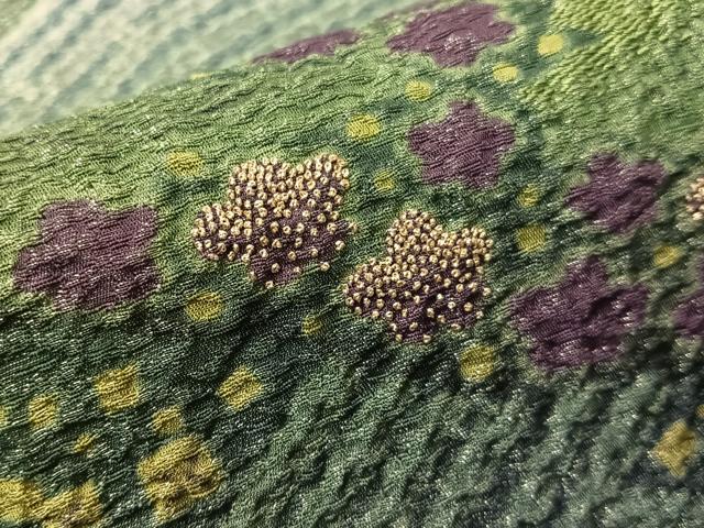 平和屋着物●十日町　名門　滝泰謹製　中国三大刺繍　相良刺繍　太鼓柄袋帯　おぼろ染　襲ね絞り　立波花文　銀通し地　逸品　CABI4222vp