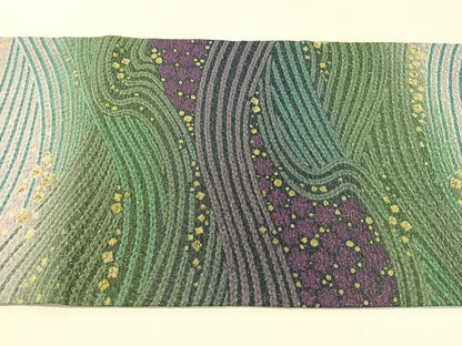 平和屋着物●十日町　名門　滝泰謹製　中国三大刺繍　相良刺繍　太鼓柄袋帯　おぼろ染　襲ね絞り　立波花文　銀通し地　逸品　CABI4222vp