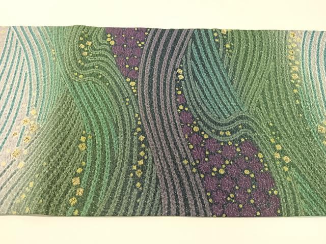 平和屋着物●十日町　名門　滝泰謹製　中国三大刺繍　相良刺繍　太鼓柄袋帯　おぼろ染　襲ね絞り　立波花文　銀通し地　逸品　CABI4222vp
