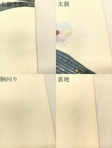 平和屋着物●九寸名古屋帯　作家物　手描き　紬地　胡蝶蘭　金銀彩　正絹　逸品　CABI4224vp