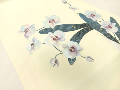 平和屋着物●九寸名古屋帯　作家物　手描き　紬地　胡蝶蘭　金銀彩　正絹　逸品　CABI4224vp