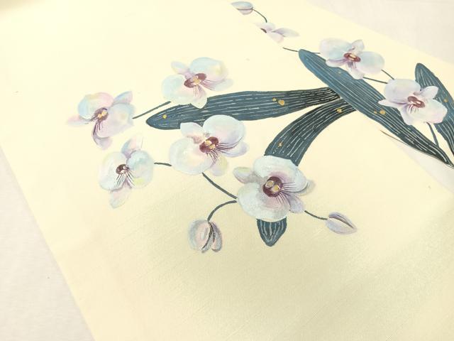 平和屋着物●九寸名古屋帯　作家物　手描き　紬地　胡蝶蘭　金銀彩　正絹　逸品　CABI4224vp
