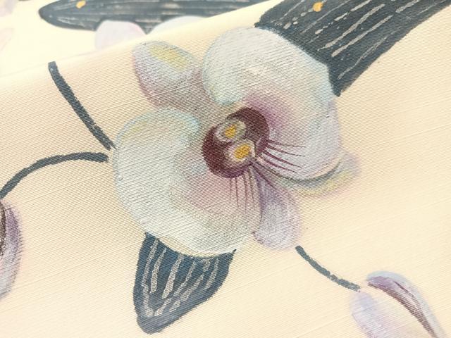 平和屋着物●九寸名古屋帯　作家物　手描き　紬地　胡蝶蘭　金銀彩　正絹　逸品　CABI4224vp