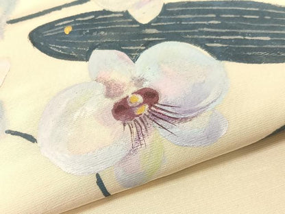 平和屋着物●九寸名古屋帯　作家物　手描き　紬地　胡蝶蘭　金銀彩　正絹　逸品　CABI4224vp