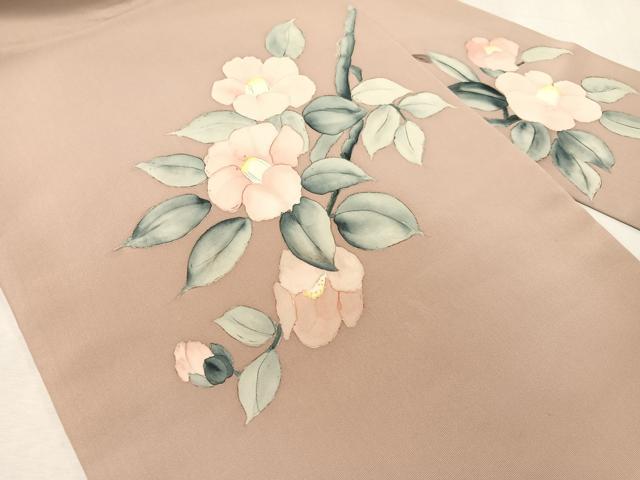 平和屋着物●塩瀬　九寸名古屋帯　手描き　枝椿　正絹　逸品　CABI4226vp