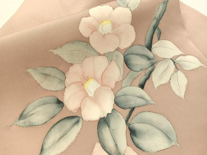 平和屋着物●塩瀬　九寸名古屋帯　手描き　枝椿　正絹　逸品　CABI4226vp