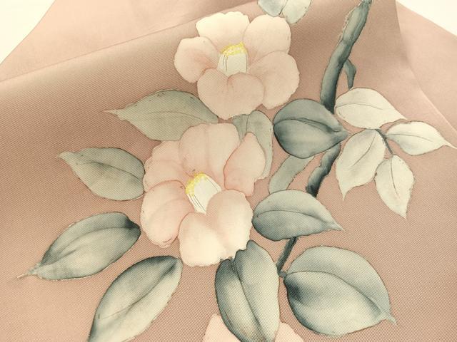 平和屋着物●塩瀬　九寸名古屋帯　手描き　枝椿　正絹　逸品　CABI4226vp