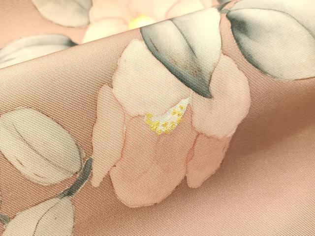 平和屋着物●塩瀬　九寸名古屋帯　手描き　枝椿　正絹　逸品　CABI4226vp