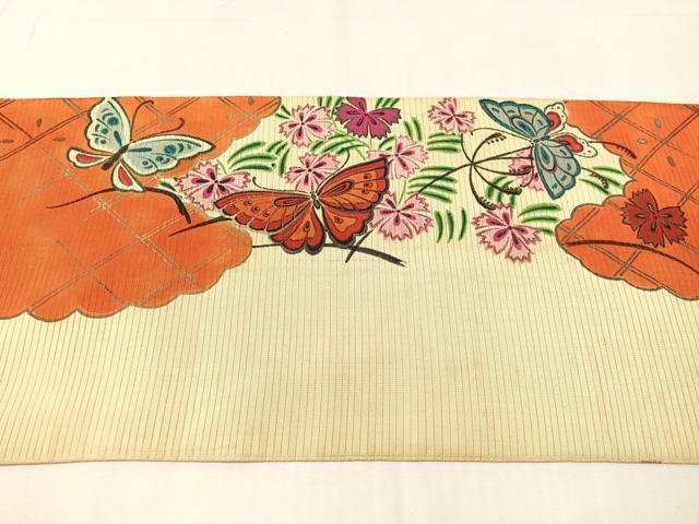 平和屋着物●アンティーク　大正ロマン　両面　六通柄　本袋帯　花蝶文　金彩　正絹　逸品　CABI4230vp