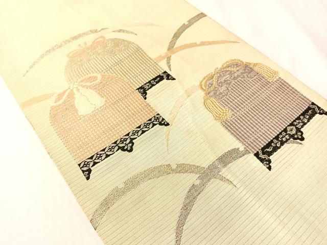 平和屋着物●アンティーク　大正ロマン　両面　六通柄　本袋帯　花蝶文　金彩　正絹　逸品　CABI4230vp