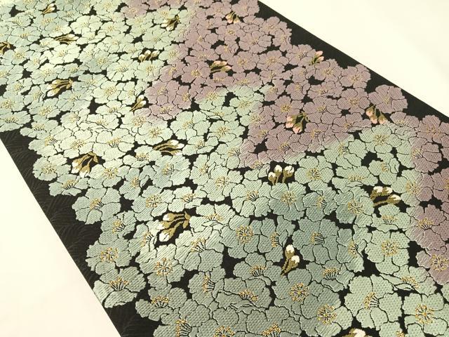 平和屋着物●西陣　津村織物謹製　六通柄袋帯　唐織　花尽くし　黒地　金糸　正絹　逸品　CABI4233vp