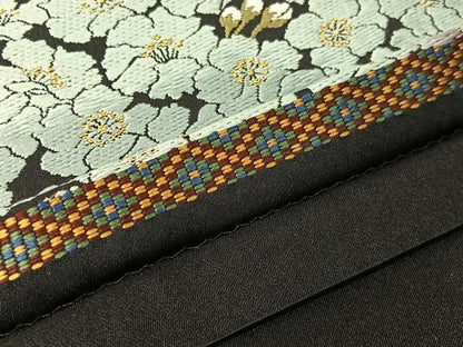 平和屋着物●西陣　津村織物謹製　六通柄袋帯　唐織　花尽くし　黒地　金糸　正絹　逸品　CABI4233vp