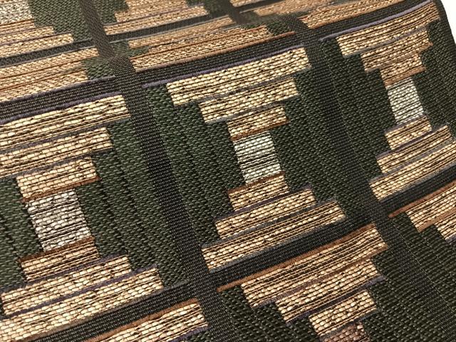 平和屋着物▽六通柄袋帯　スリーシーズン　春夏秋　幾何学格子文　金銀糸　正絹　逸品　未使用　CABI4236vp