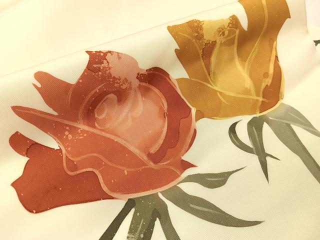 平和屋着物●日展染色作家　高久空木　ろうけつ染め　塩瀬　九寸名古屋帯　薔薇　正絹　逸品　CABI4237vp