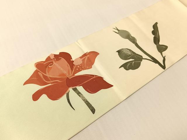 平和屋着物●日展染色作家　高久空木　ろうけつ染め　塩瀬　九寸名古屋帯　薔薇　正絹　逸品　CABI4237vp