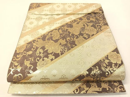 平和屋着物●六通柄袋帯　紹巴　更紗鳳凰文　金糸　正絹　逸品　CABI4239vp