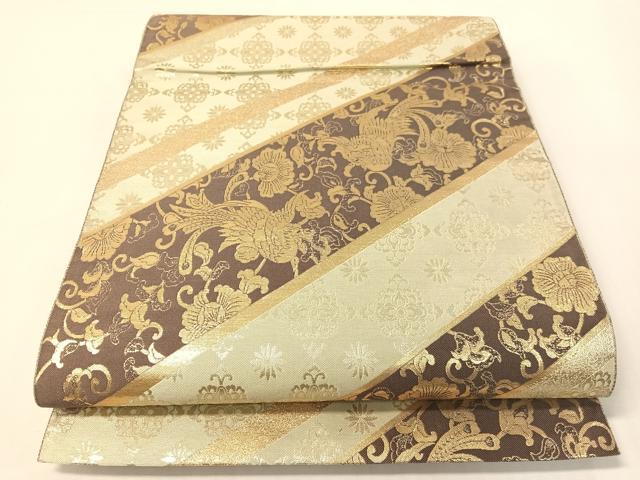 平和屋着物●六通柄袋帯　紹巴　更紗鳳凰文　金糸　正絹　逸品　CABI4239vp