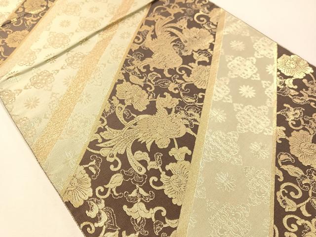 平和屋着物●六通柄袋帯　紹巴　更紗鳳凰文　金糸　正絹　逸品　CABI4239vp