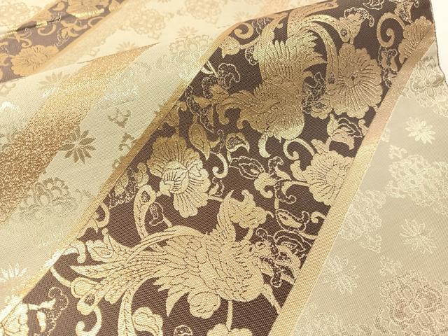 平和屋着物●六通柄袋帯　紹巴　更紗鳳凰文　金糸　正絹　逸品　CABI4239vp