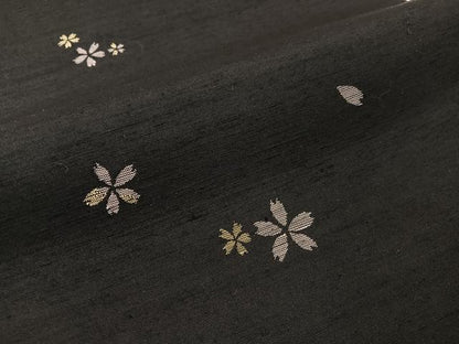 平和屋着物●太鼓柄袋帯　紬地　舞桜　黒地　正絹　逸品　CABI4240vp